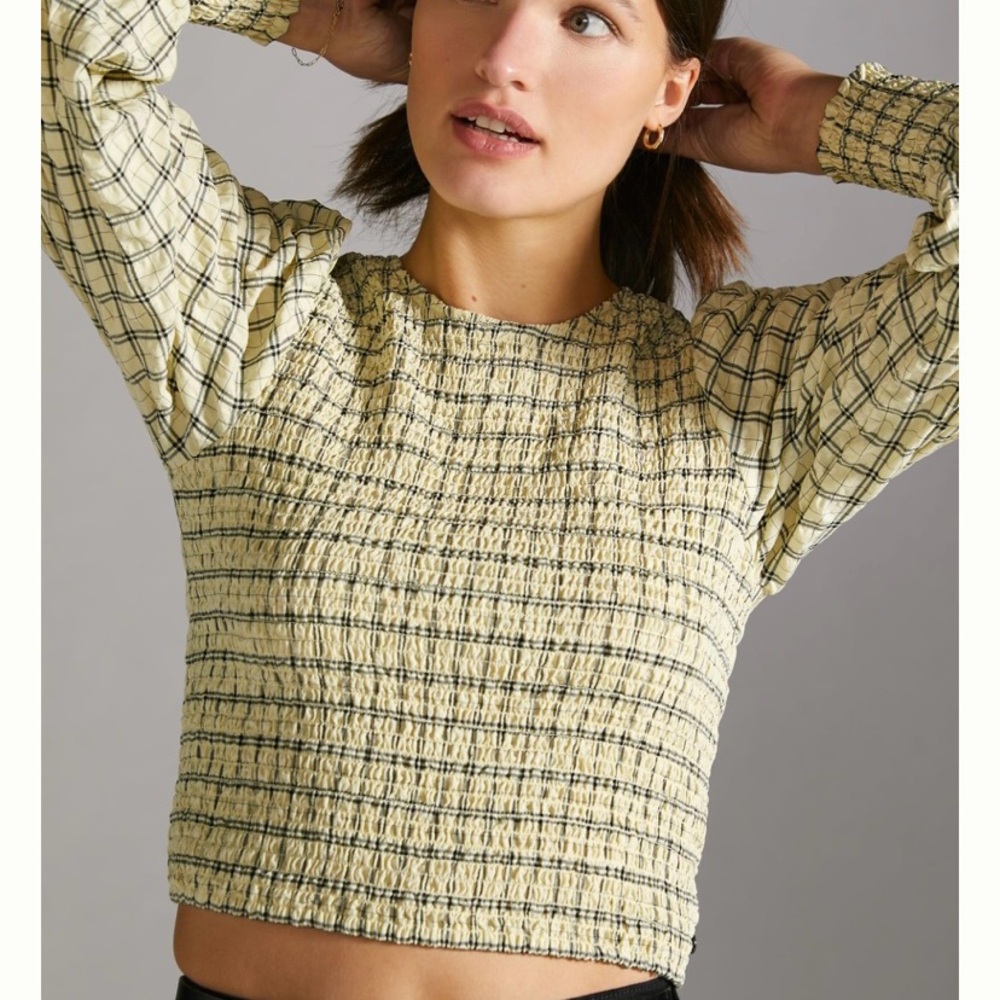SOLD__Scotch & Soda | Smocked Tie-back Blouse Neutral Motif S - Picture 3 of 11